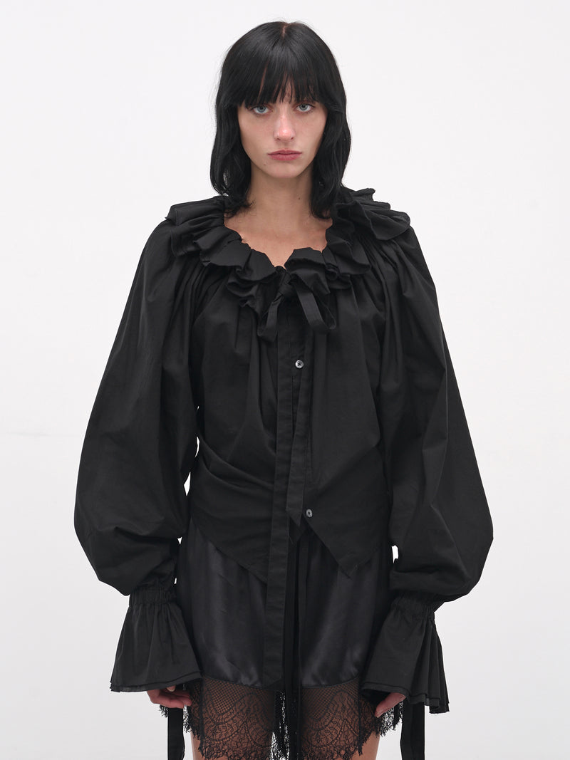 Black Stee Ruffle Draped Shirt (B0013622-FA026-BLACK)