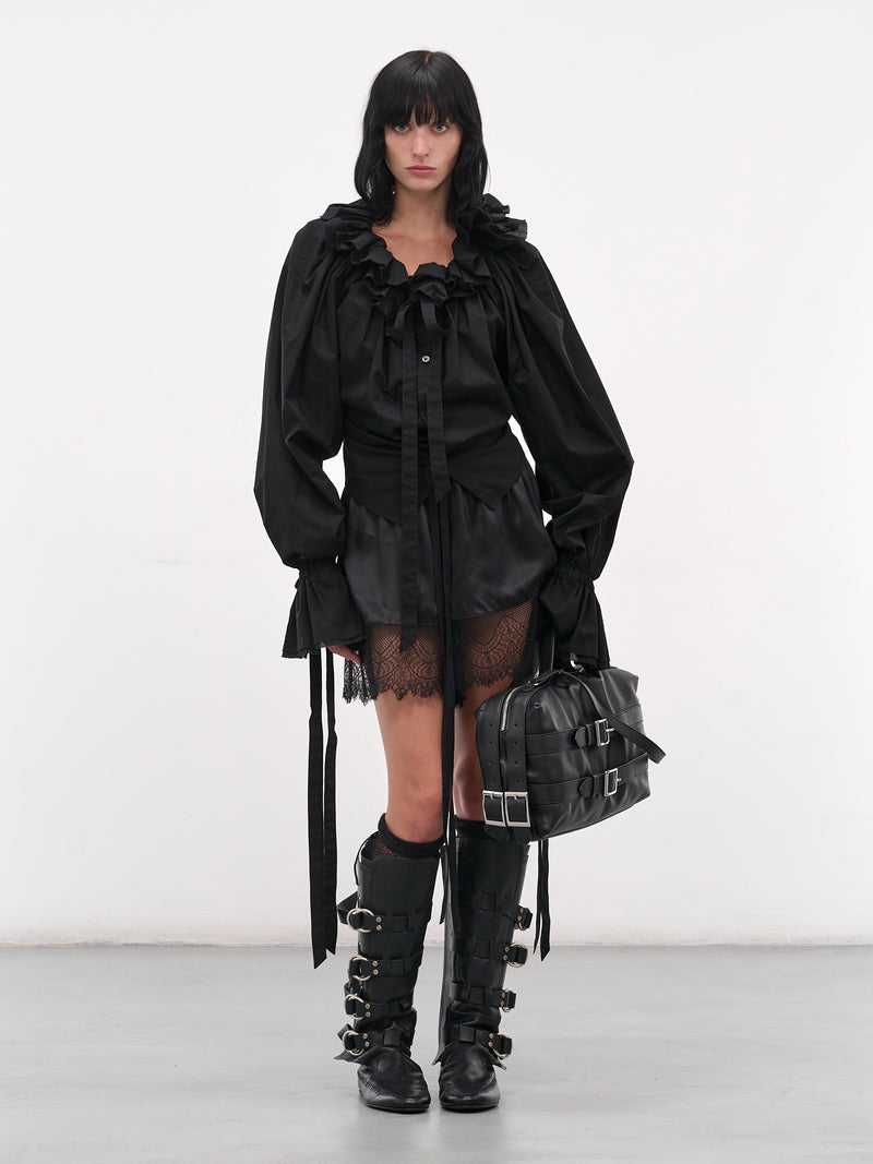 Black Stee Ruffle Draped Shirt (B0013622-FA026-BLACK)