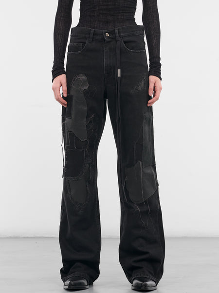 パンツ Casva 00s damage flare black denim pants Black Genoveva Distressed Denim Jeans (B0013624-FA669-FADED-BLACK)