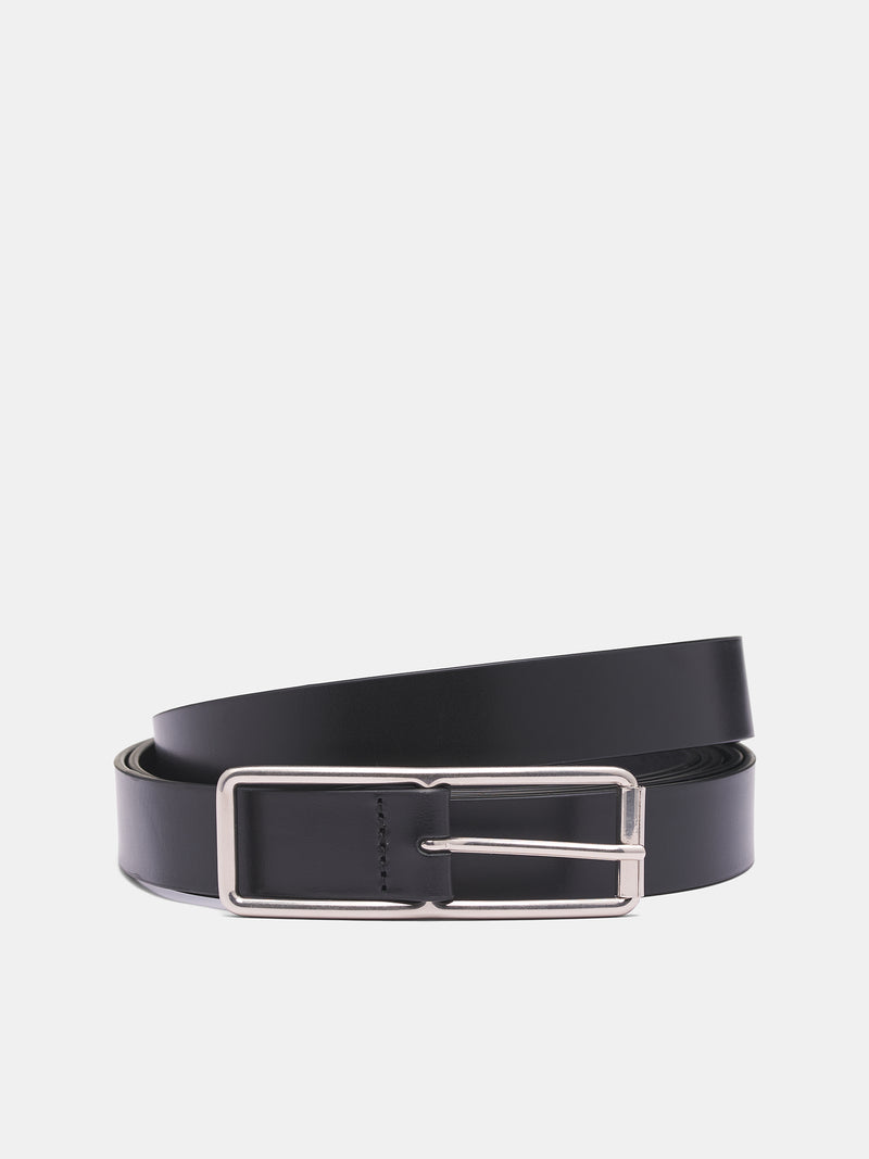 Biggi Leather Rectangular Buckle Belt (B0013681-LT128-BLACK)
