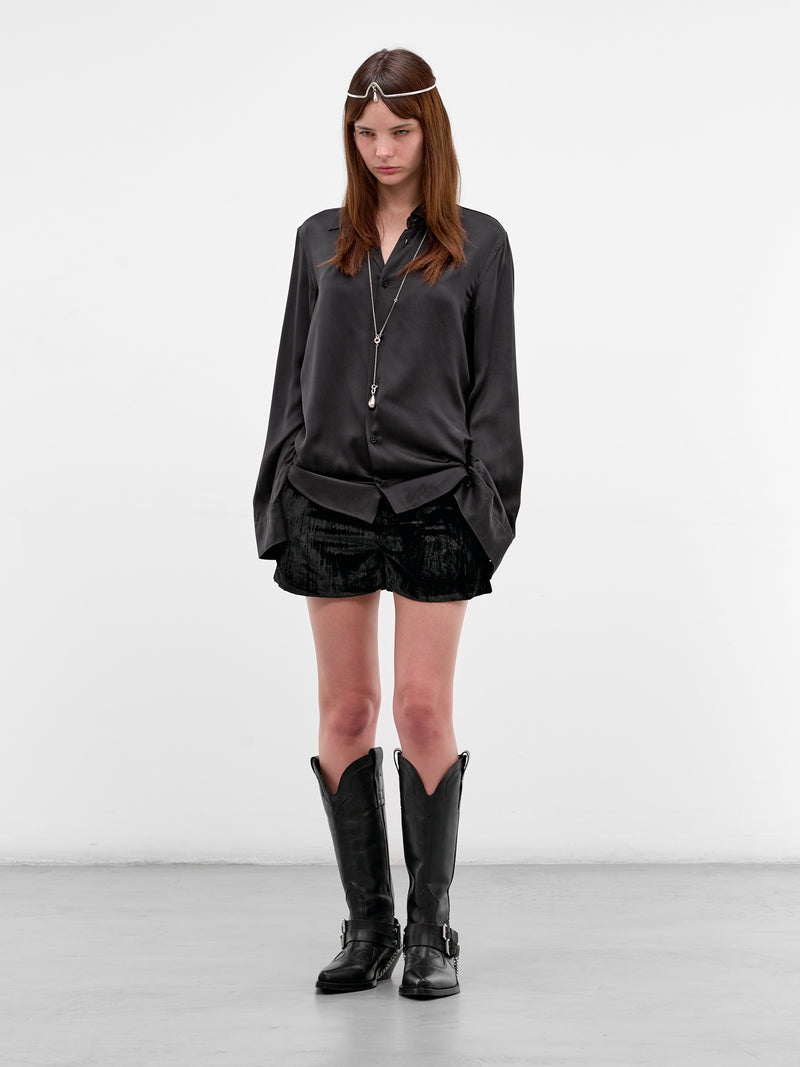 Lais Black Silk Lacing Shirt (B0013793-FA134-BLACK)