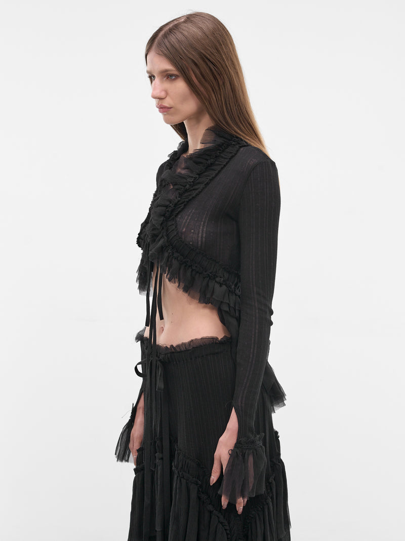 Jedi Silk Crepe Ruffle Top (B0013948-FA736-BLACK)