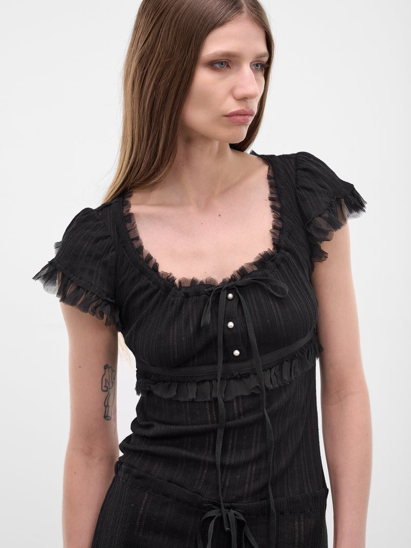 Eila Black Crepe Ruffle Romper (B0013949-FA736-BLACK)