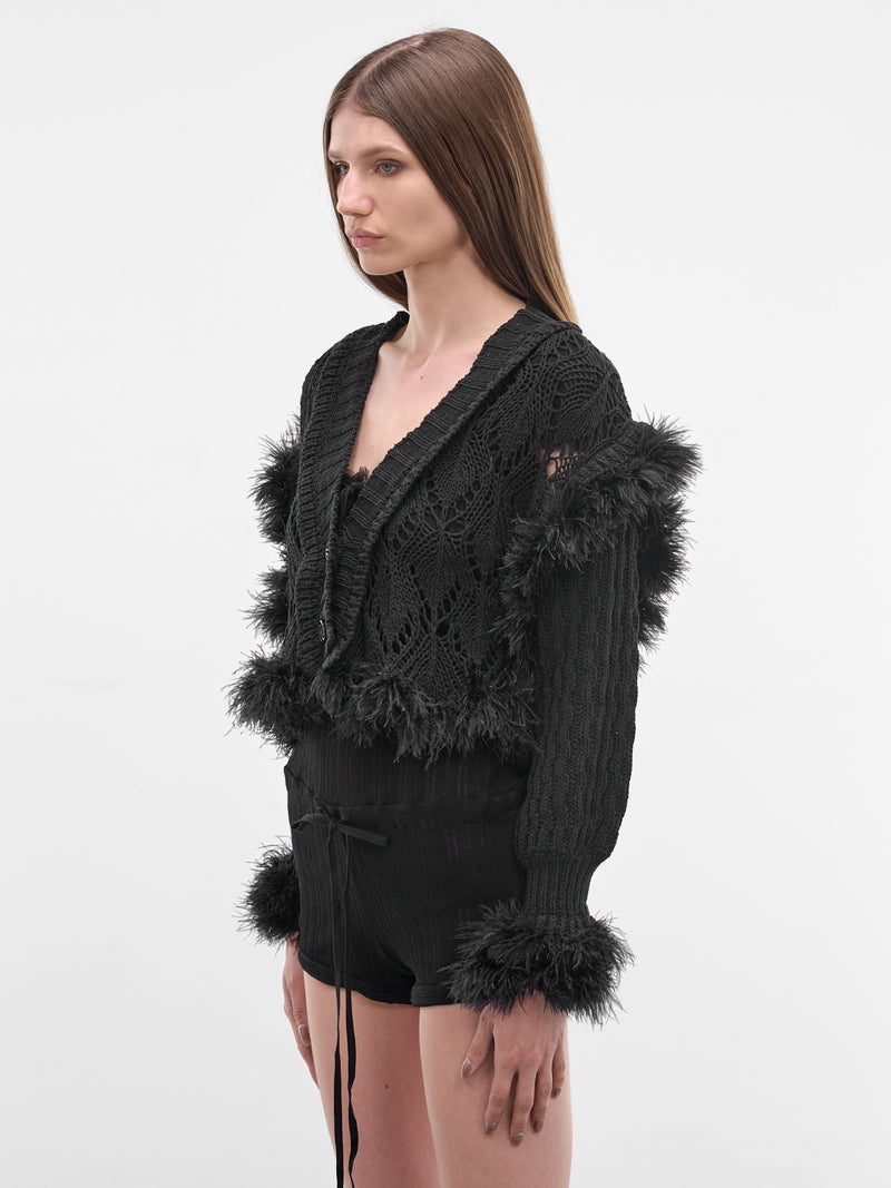 Taci Feather Ruffle Knit Cardigan (B0013953-KN089-BLACK)