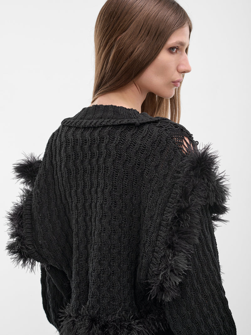 Taci Feather Ruffle Knit Cardigan (B0013953-KN089-BLACK)