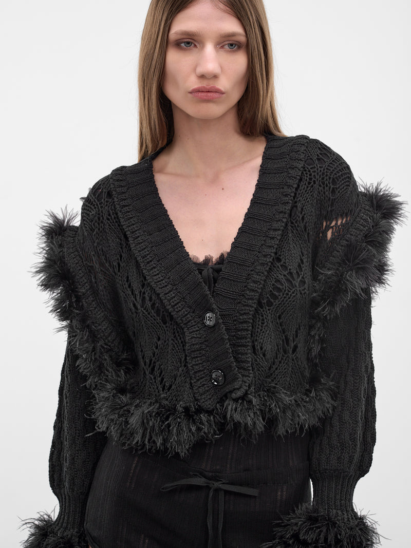 Taci Feather Ruffle Knit Cardigan (B0013953-KN089-BLACK)