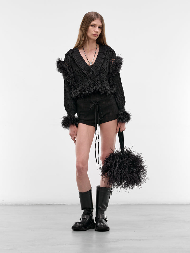 Taci Feather Ruffle Knit Cardigan (B0013953-KN089-BLACK)