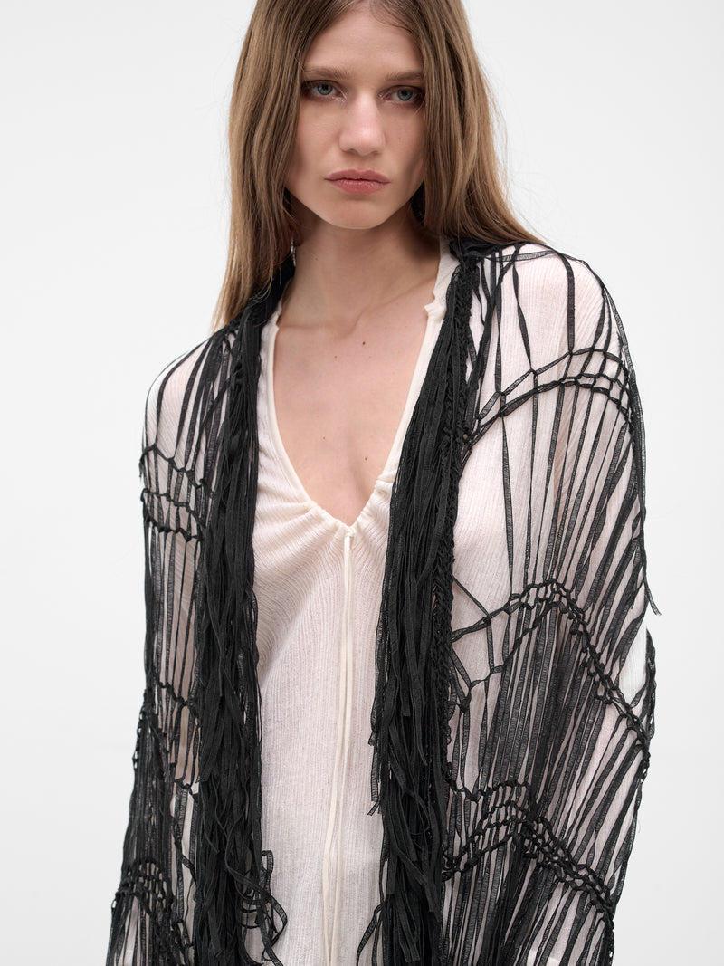 Ildi Black Feather Crochet Stole (B0013971-KN090-BLACK)