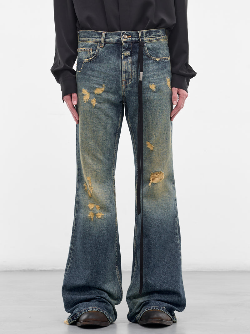 Hamo Distressed Denim Bootcut Jeans (B0014027-FA743-VINTAGE-BLUE)