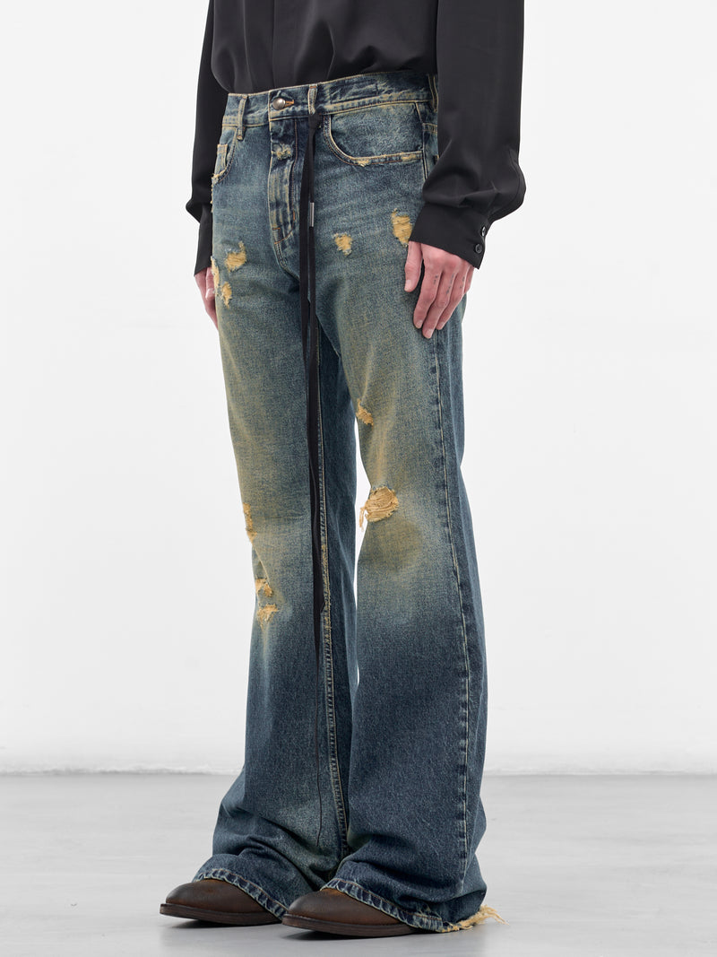 Hamo Distressed Denim Bootcut Jeans (B0014027-FA743-VINTAGE-BLUE)