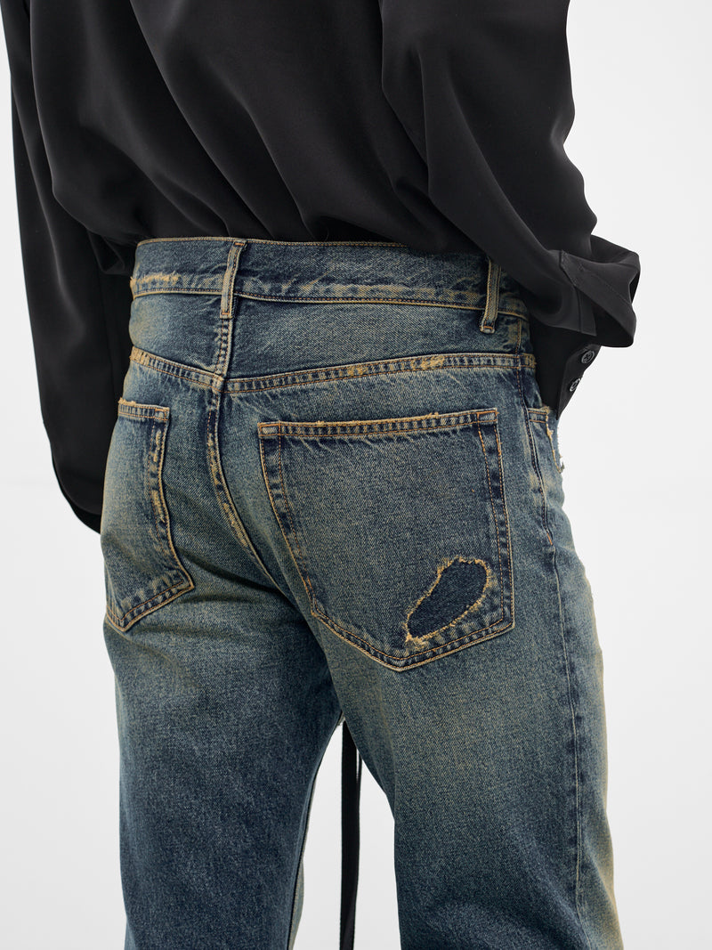 Hamo Distressed Denim Bootcut Jeans (B0014027-FA743-VINTAGE-BLUE)