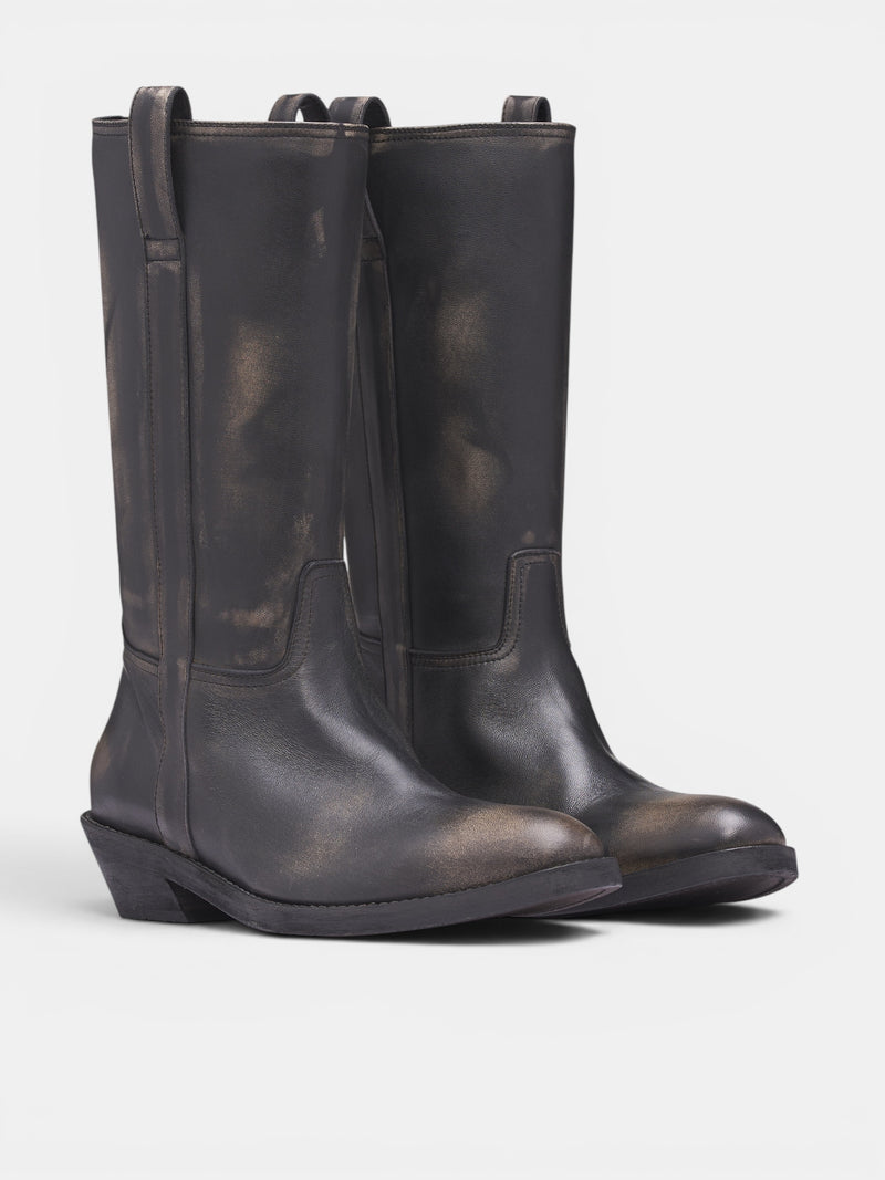 Laxit Black Leather Cowboy Boots (B0014062-LT192-BLACK)