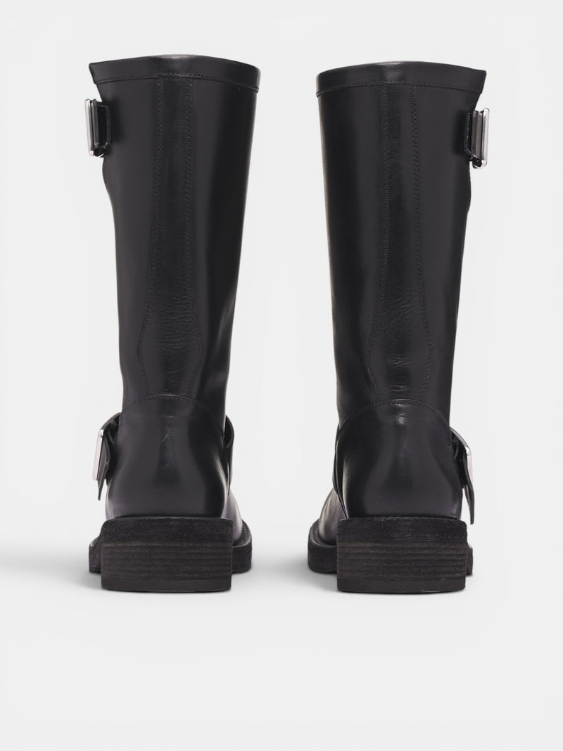 Sarith Leather Engineer Biker Boots (B0014078-LT049-BLACK)