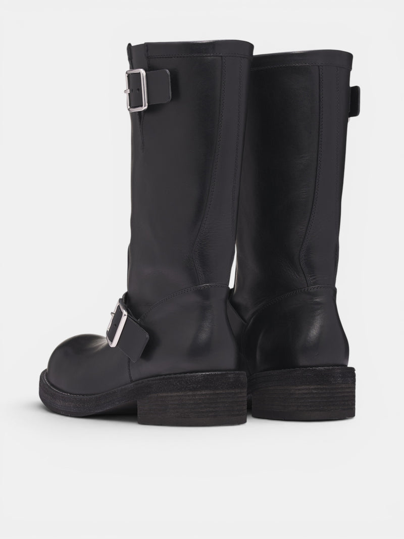 Sarith Leather Engineer Biker Boots (B0014078-LT049-BLACK)