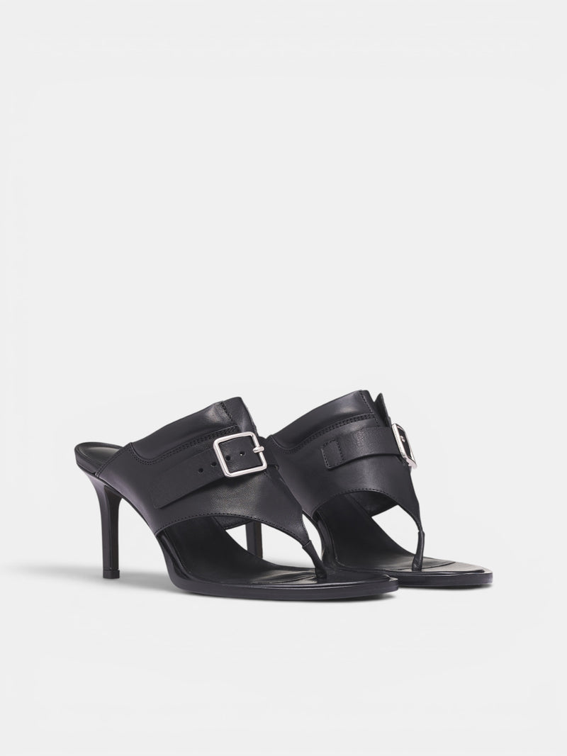 Bri Leather Heeled Thong Mules (B0014089-LT177-BLACK)