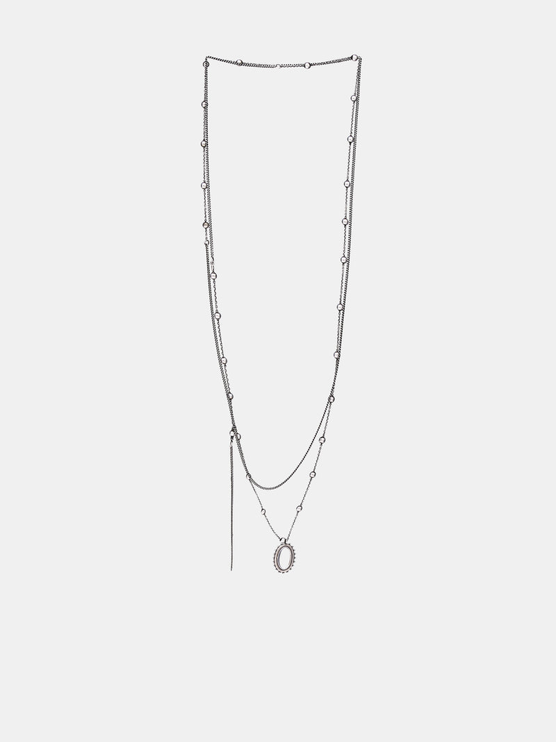 Wad Silver Cabochan Pendant Necklace (B0014102-OT018-ANTIQUE-SILVER)
