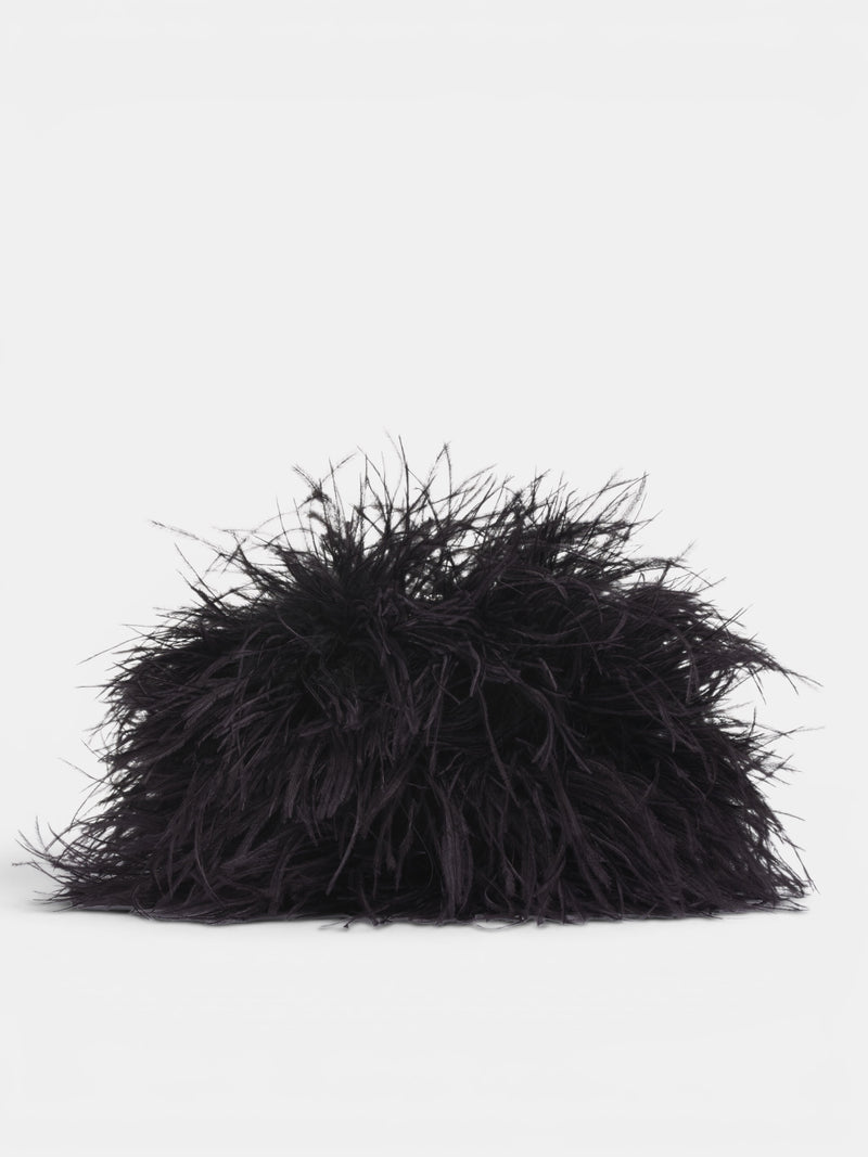 Black Iza Leather & Feather Clutch (B0014169-LT107-BLACK)