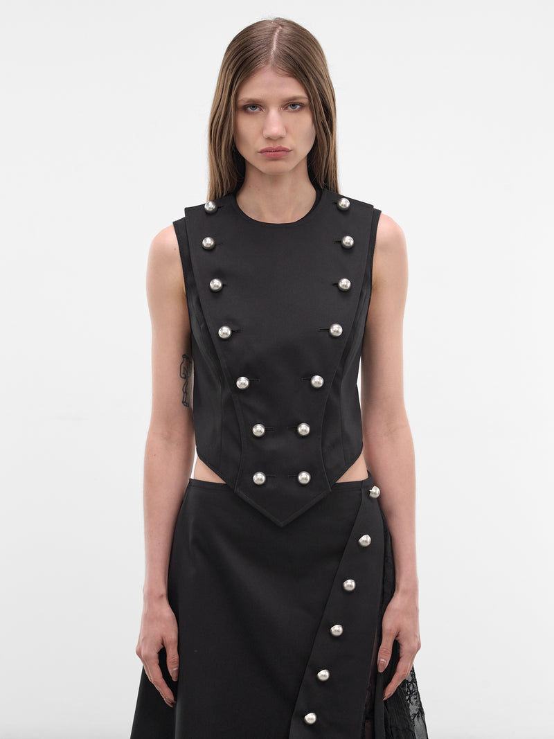 Gina Black Pearl Button Vest (B0014201-FA709-BLACK)