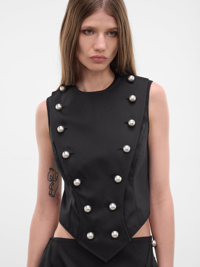 Gina Black Pearl Button Vest (B0014201-FA709-BLACK)