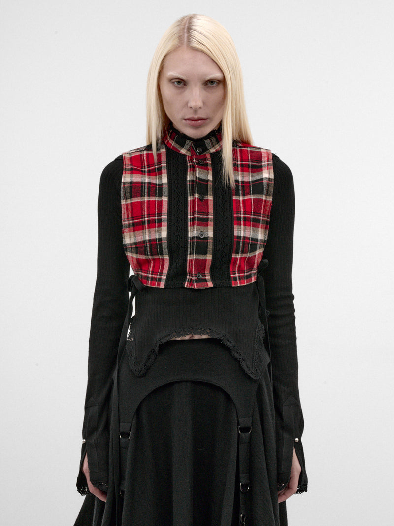 Moni Black Flannel Plastron Top (B0014419-FA751-BLACK-WHITE-RED)