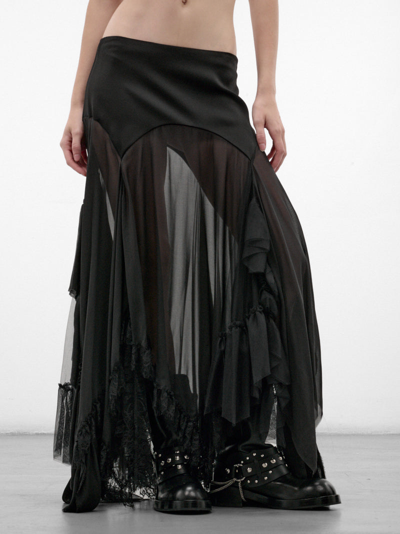 Aina Silk Paneled Midi Skirt (B0014497-FA239-BLACK)