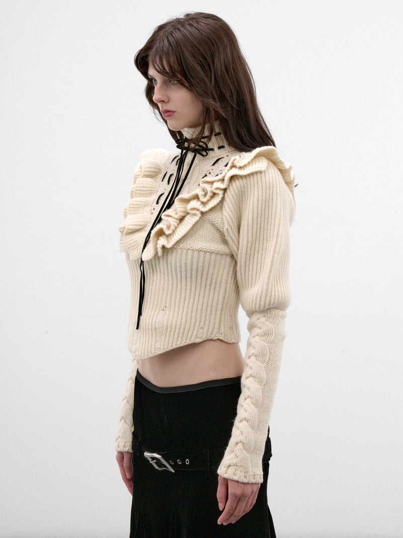 Liva White Wool Ruffled Sweater (B0014532-KN073-WARM-WHITE)