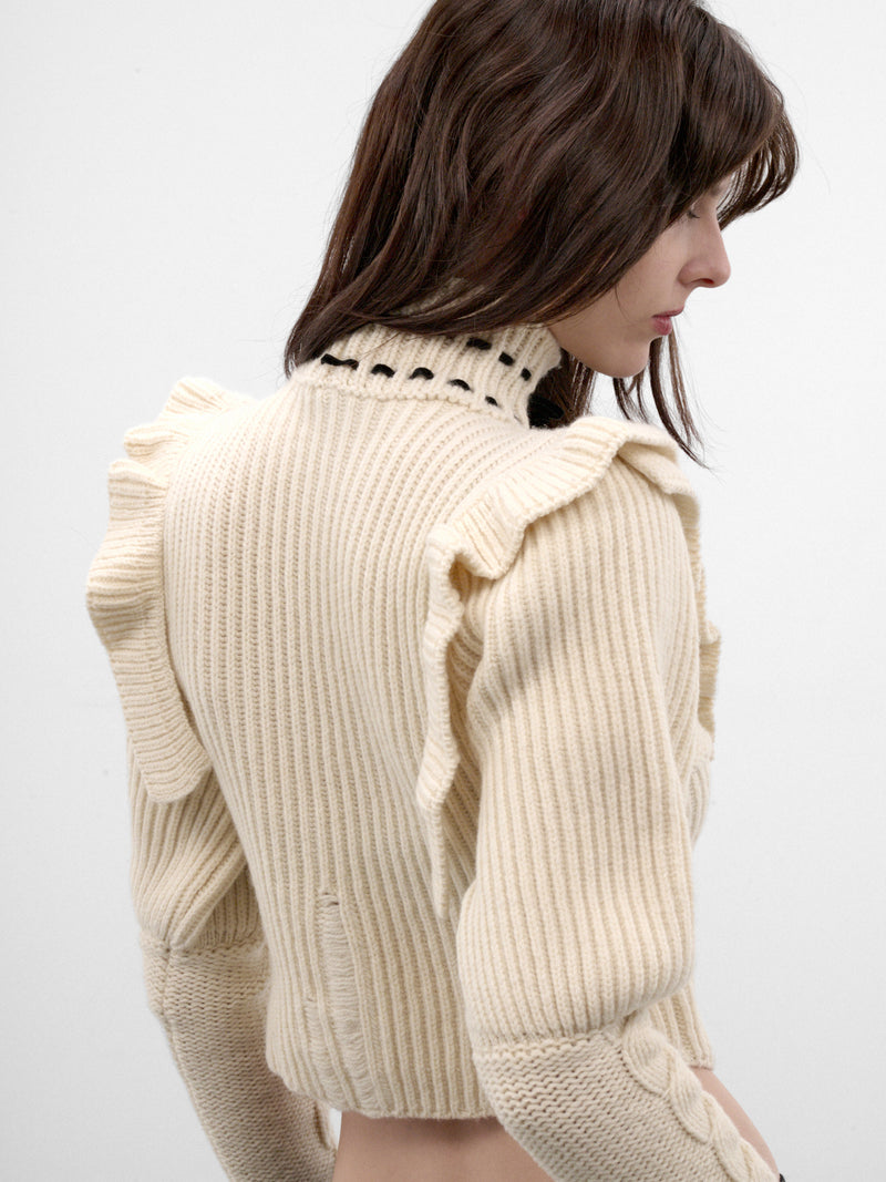 Liva White Wool Ruffled Sweater (B0014532-KN073-WARM-WHITE)
