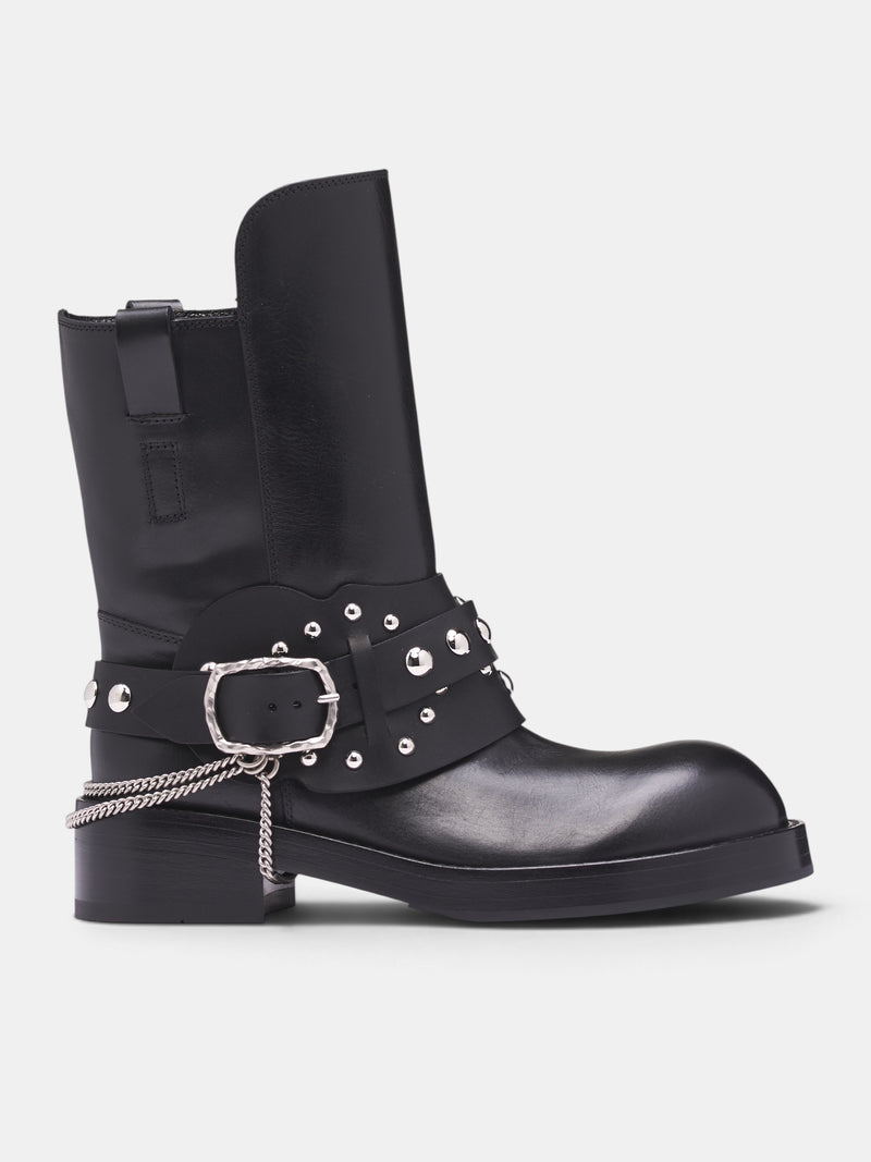 Black Leather Mid Calf Boot (B0014570-LT049-BLACK)