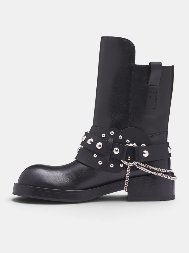 Black Leather Mid Calf Boot (B0014570-LT049-BLACK)