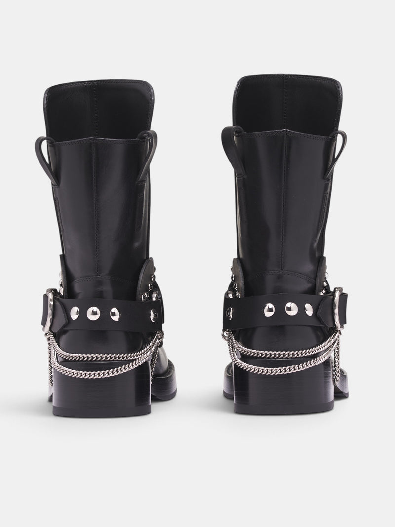 Black Leather Mid Calf Boot (B0014570-LT049-BLACK)