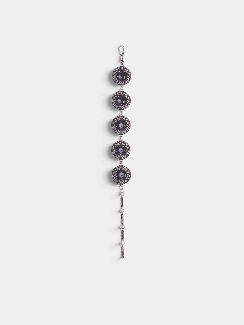 Black Cabochon Bracelet (B0014621-OT018-ANTIQUE-SILVER)