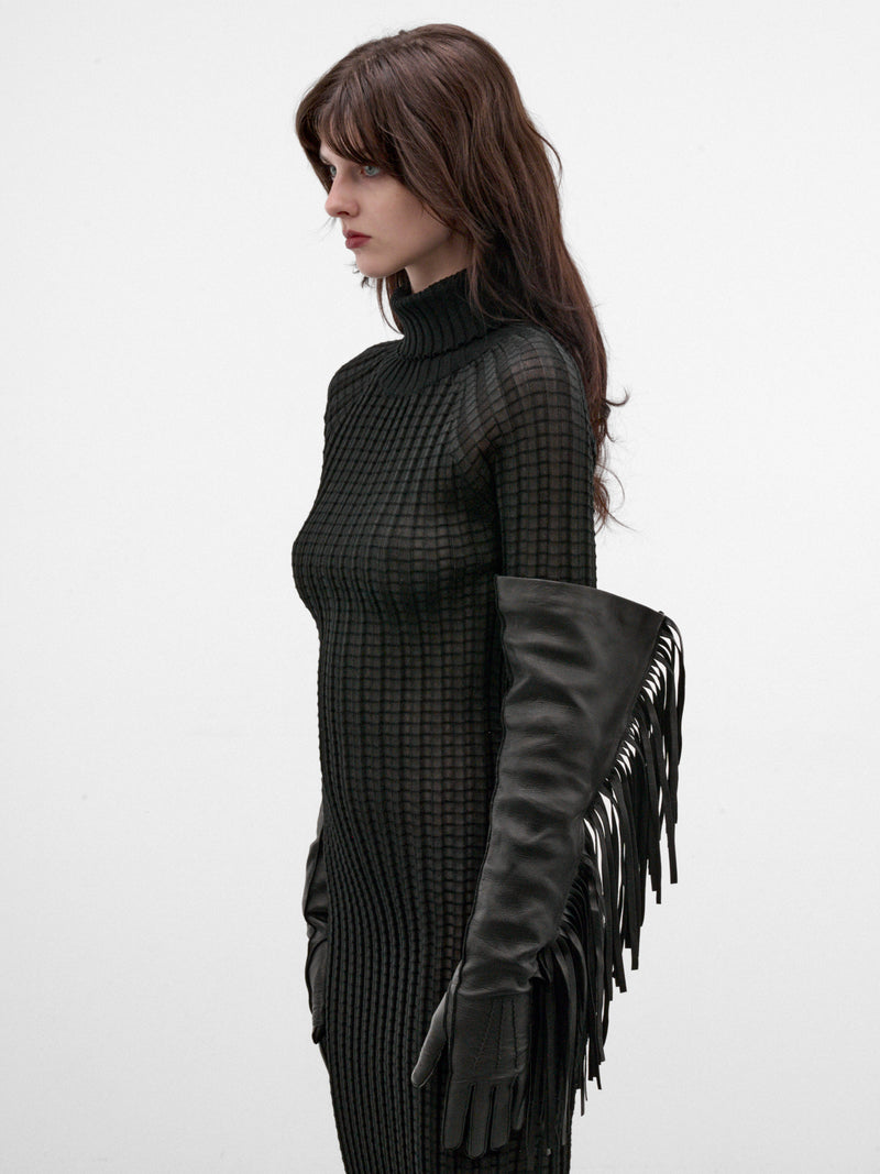 Black Fringed Flare Opera Gloves (B0014645-LT120-BLACK)