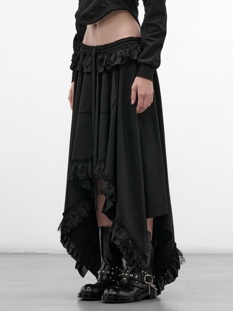 Aske Cotton Asymmetric Midi Skirt (B0014662-FA799-BLACK)