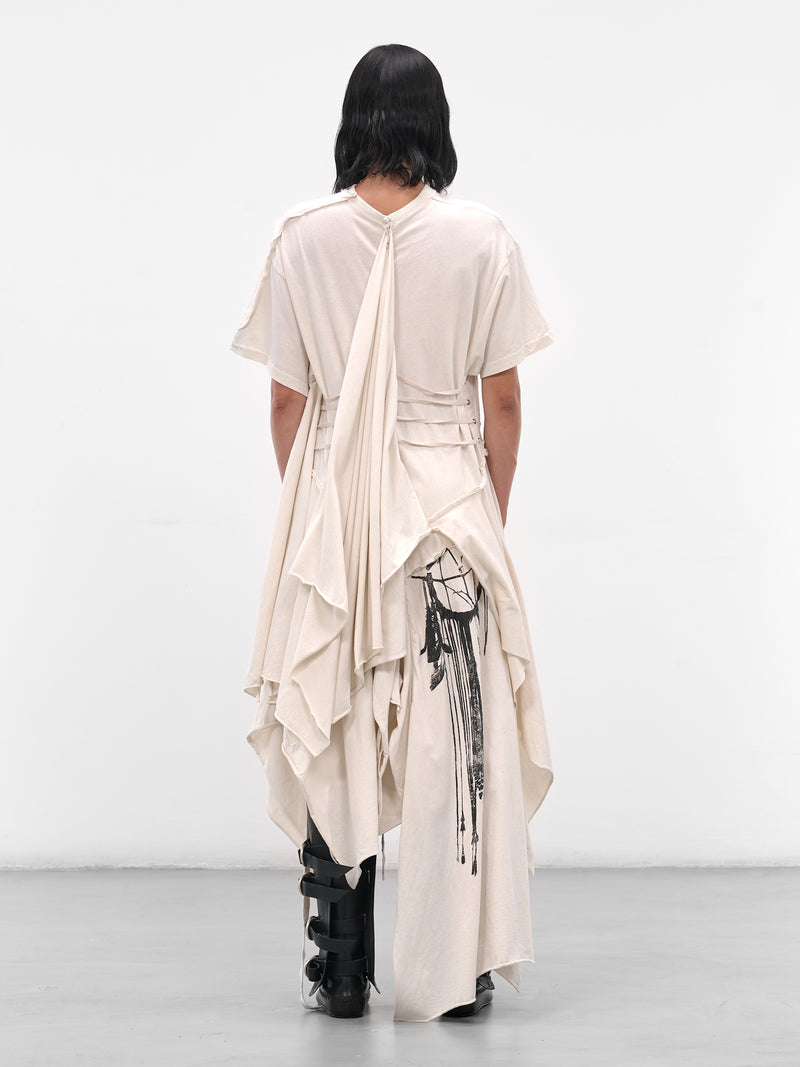 White Guusta Deconstructed Drape Dress (B013459-FA697-IVORY)