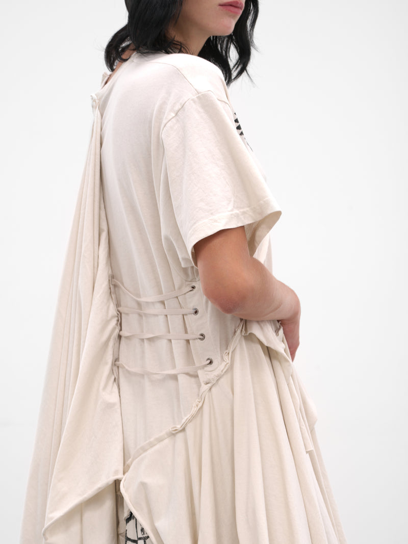 White Guusta Deconstructed Drape Dress (B013459-FA697-IVORY)