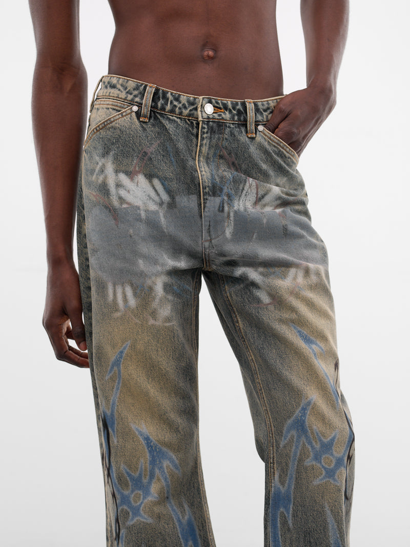 Blue Denim Graffiti Flared Jeans (B26SSUJN0104-BLUE)