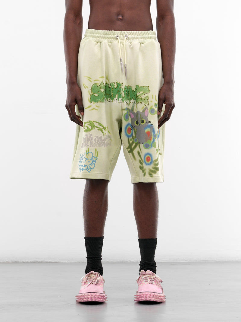 Green Graffiti Drop Crotch Shorts (B26SSUSH0101-GREEN)