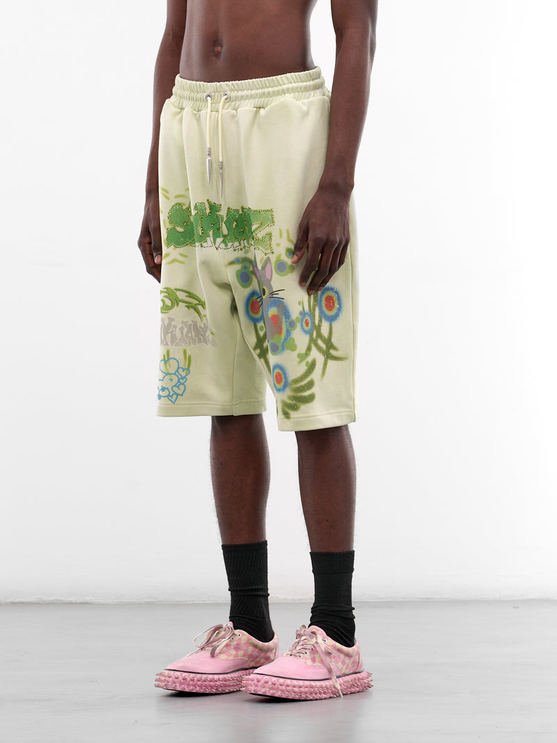 Green Graffiti Drop Crotch Shorts (B26SSUSH0101-GREEN)