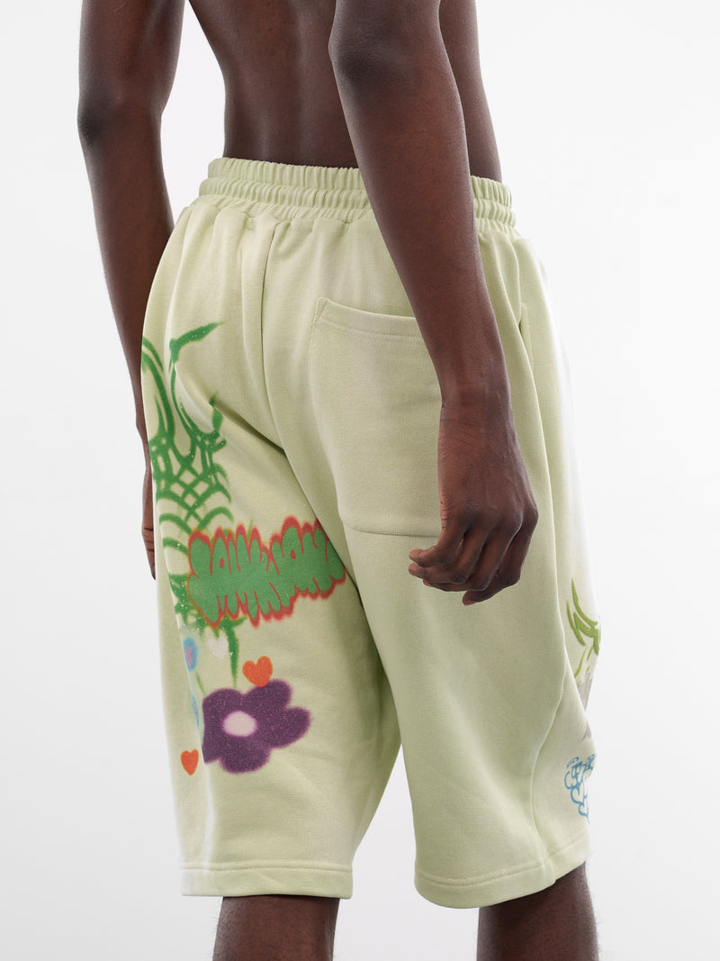 Green Graffiti Drop Crotch Shorts (B26SSUSH0101-GREEN)