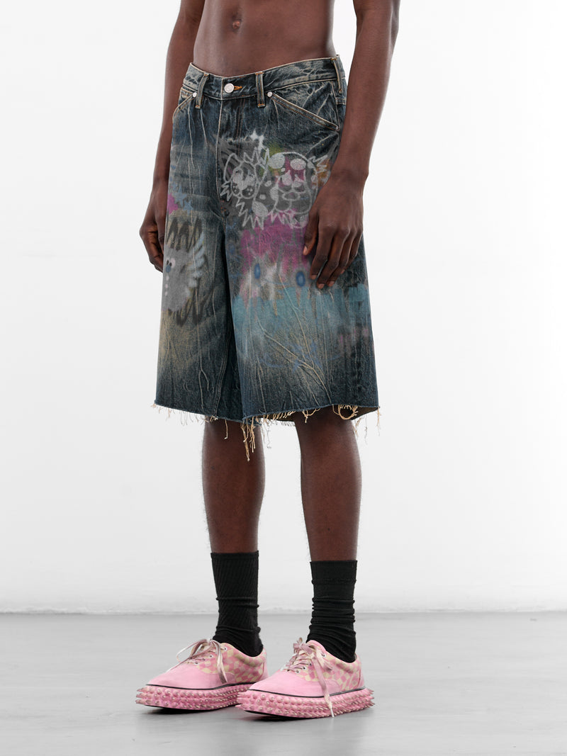 Blue Denim Graffiti Shorts (B26SSUSH0104-BLUE)
