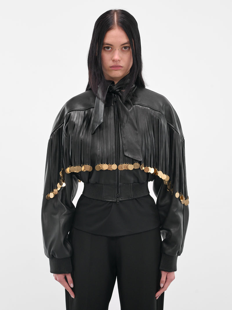 Fringed Charm Cropped Leather Jacket (BA4FC04E-BLACK)