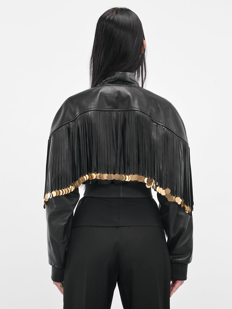 Fringed Charm Cropped Leather Jacket (BA4FC04E-BLACK)