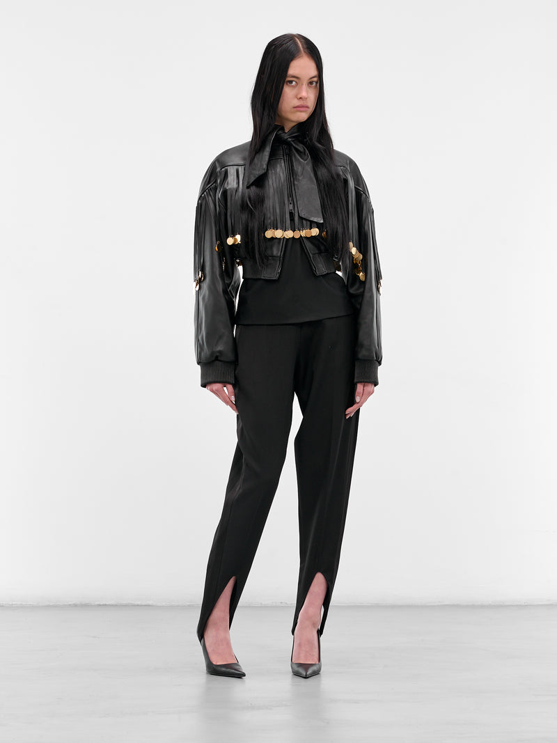 Fringed Charm Cropped Leather Jacket (BA4FC04E-BLACK)