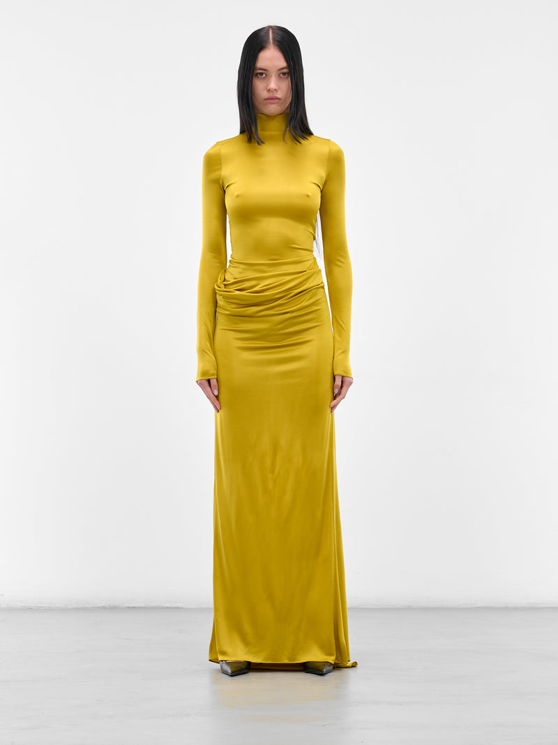 Yellow Highneck Draped Caryatide Gown (BA4FD14-CHARTREUSE)