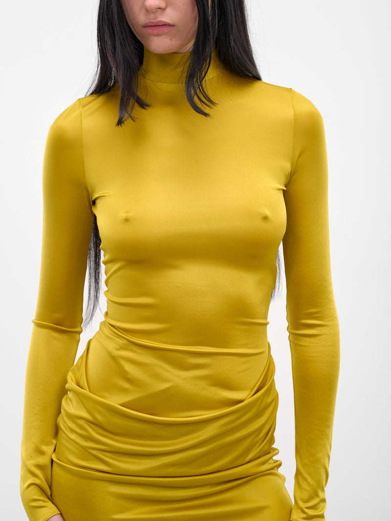 Yellow Highneck Draped Caryatide Gown (BA4FD14-CHARTREUSE)