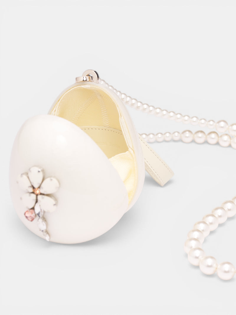 White Mini Egg Pearl Bag (BAG110ECB-M0773-PEARL-OPAQUE)