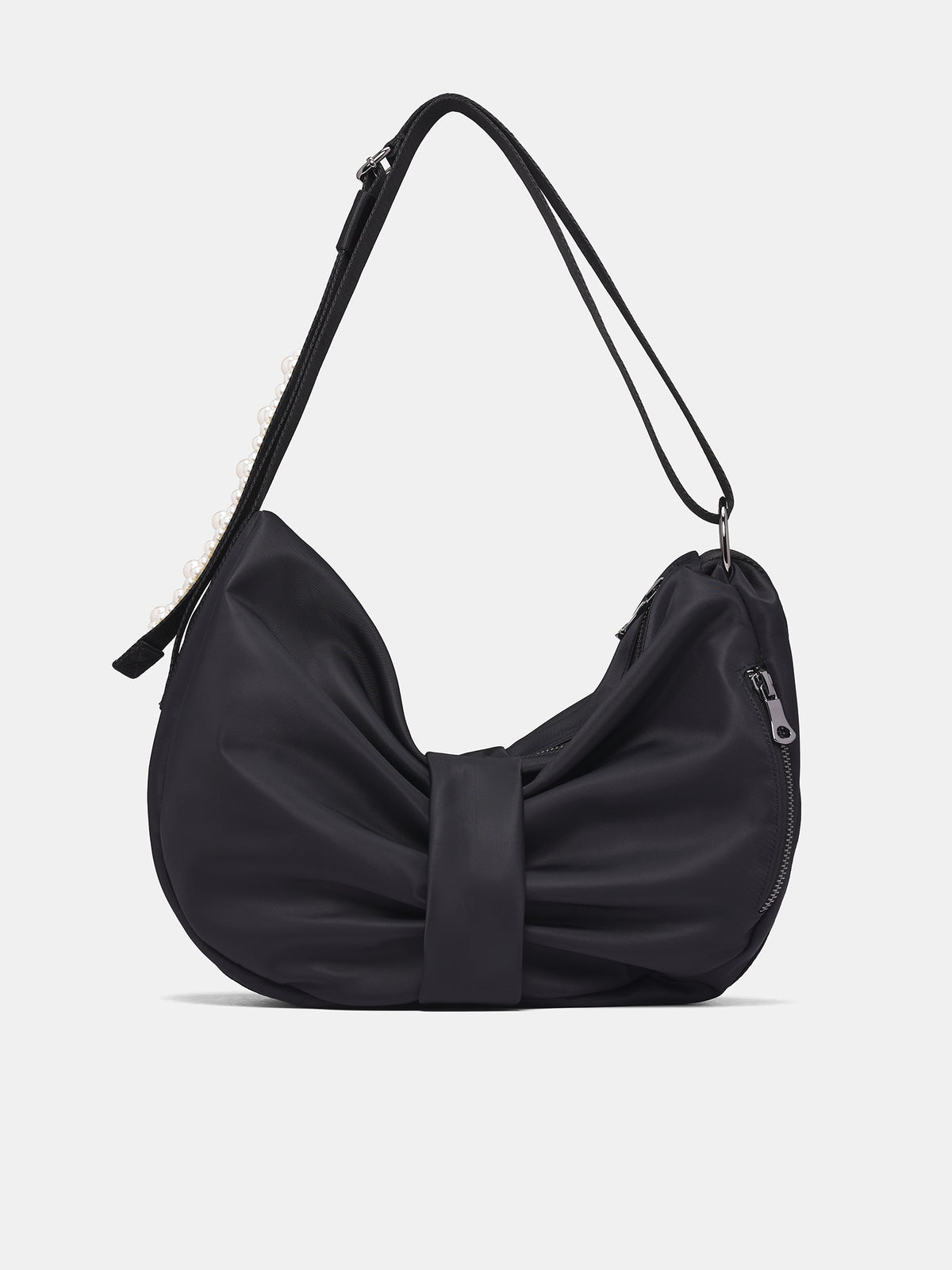 Black Beaded Sling Bow Bag (BAG199B-0761-BLACK-PEARL)