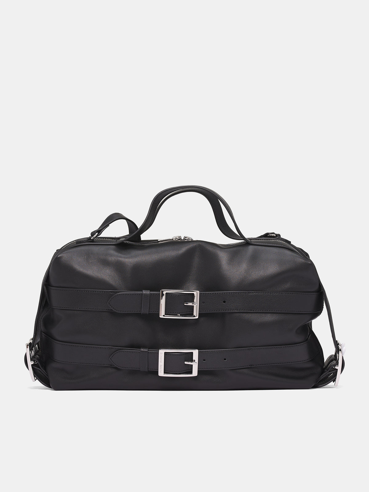 Black Leather Biker Duffle Bag (BAG203-0809-BLACK)