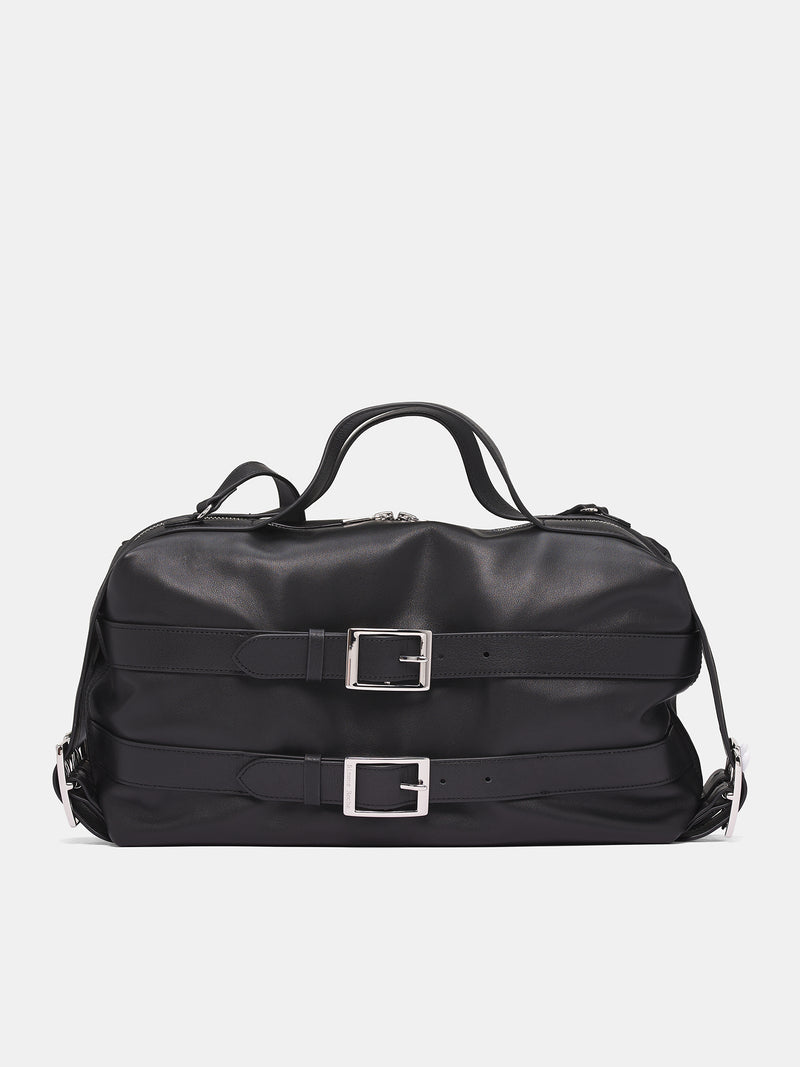 Black Leather Biker Duffle Bag (BAG203-0809-BLACK)