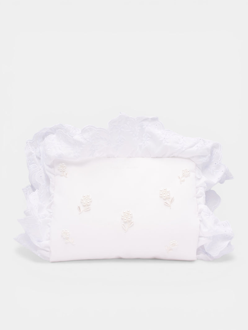 White Embellished Pillowcase Clutch Bag (BAG218B-0761-WHITE-PEARL)